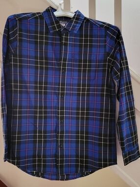 NWT The Children's Place Blue and Black Plaid Button-Up Shirt